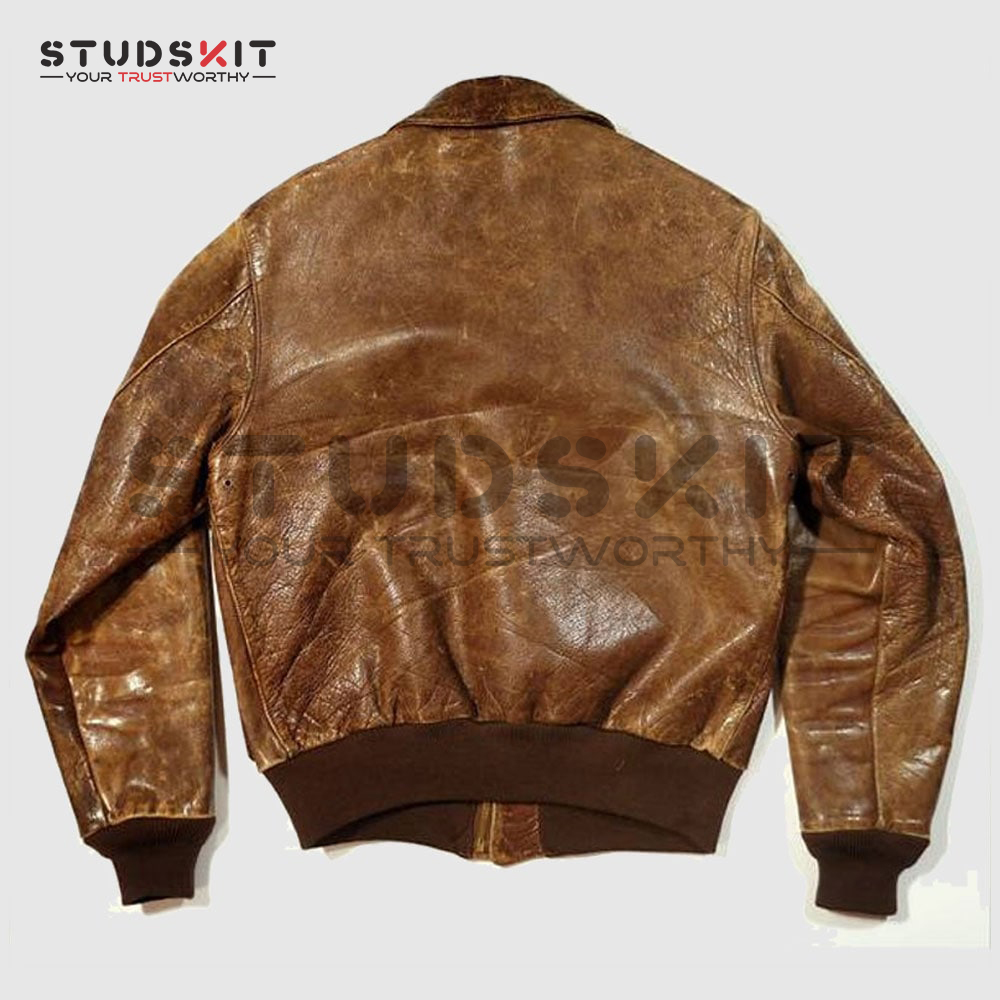 Mens Distressed Retro Brown Flying Eagle Motorcycle Leather Jacket 