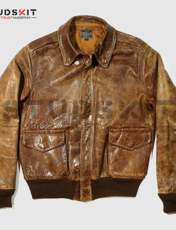 A2 vintage military mens leather jacket distressed brown