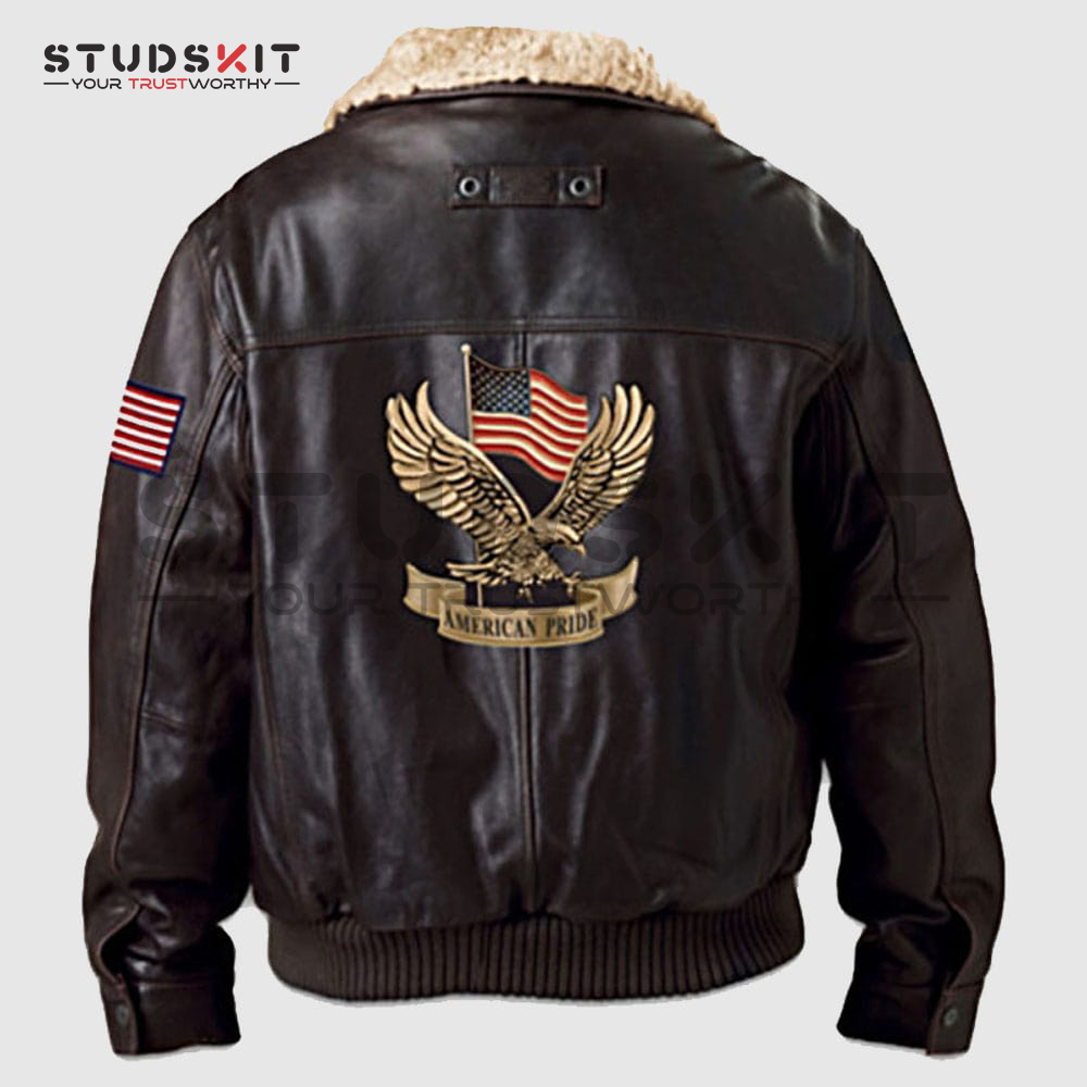 American Pride Men Brown Leather Aviator Jacket