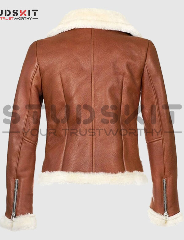 B3 Bomber Aviator Brown Leather Jacket, Shearling Sheepskin Motorcycle Women Leather Jacket With Faux Fur