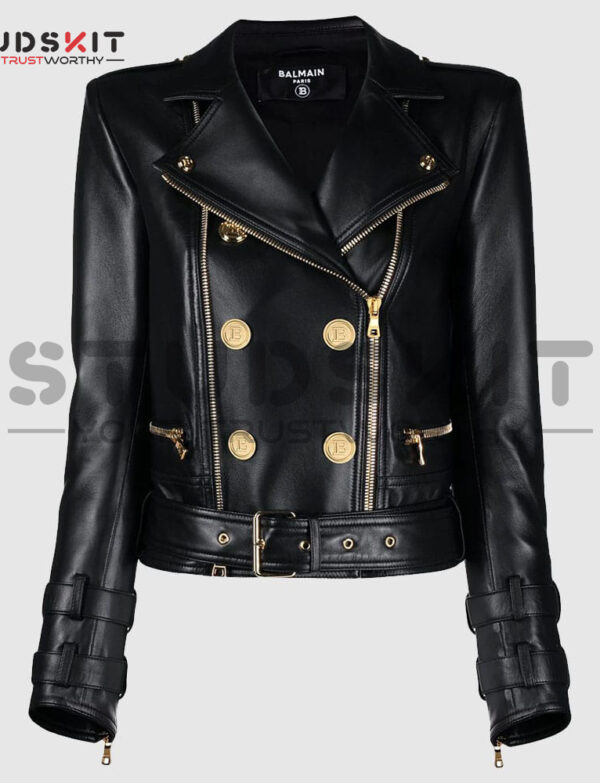 Balmain Button-detail Leather Biker Jacket