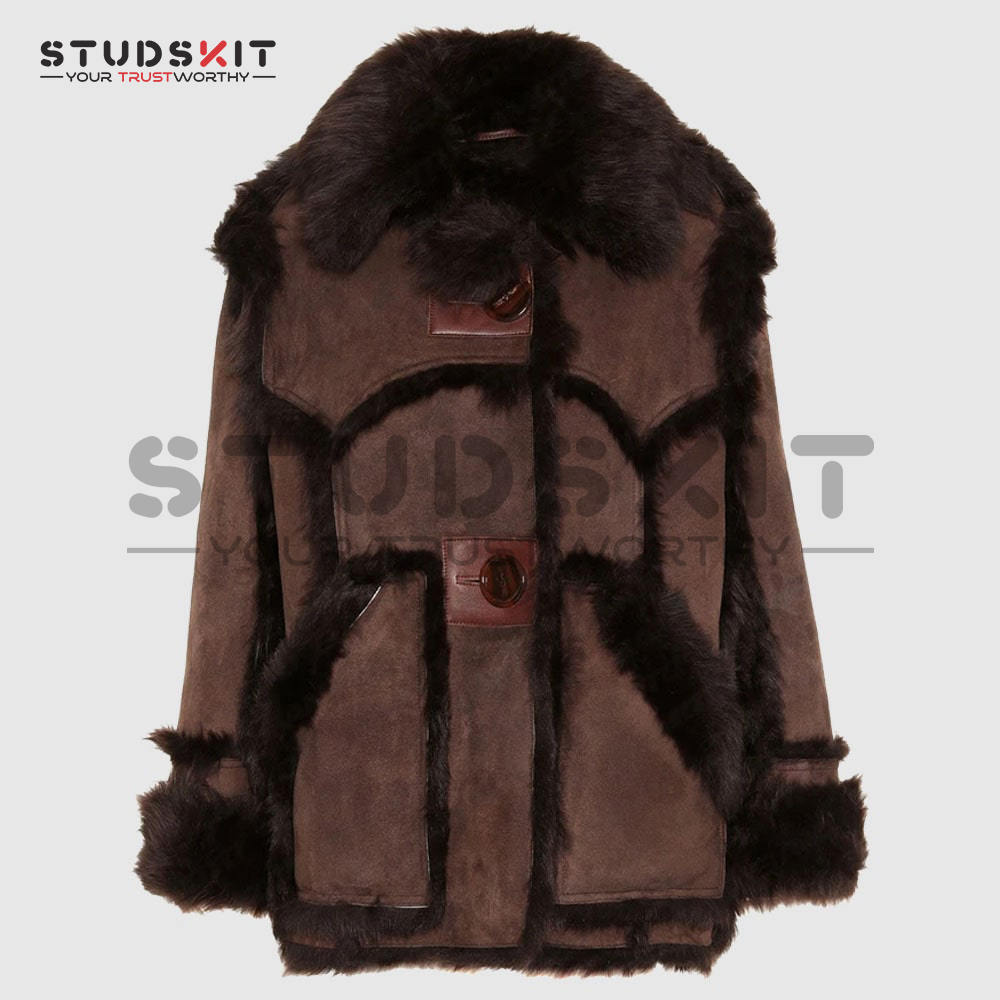 Brown Shearling Leather Fur Coat
