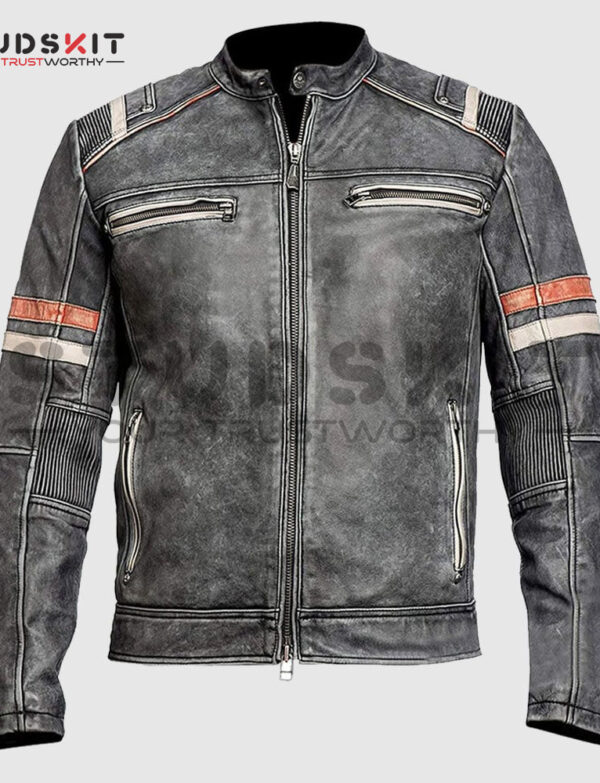 Cafe Racer Retro Distressed Leather Jacket – Motorcycle Vintage Leather Jacket Men