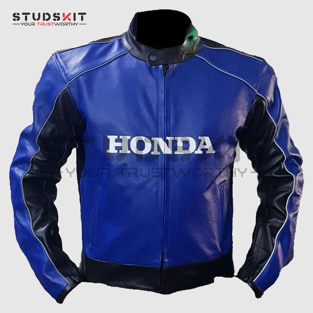 Cowhide Honda Blue Racing Motorbike MotoGP Leather Jacket