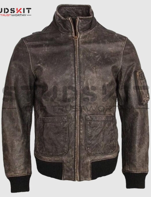 Distressed Brown Mens Real Leather Jacket Streetwear Leather Coat Vintage Look