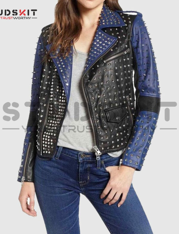 Handmade Women Two Color Punk Style Studded Leather Jacket