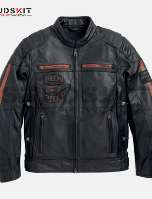 Harley Davidson Mens Exmoor Reflective Wing Motorcycle Leather Jacket