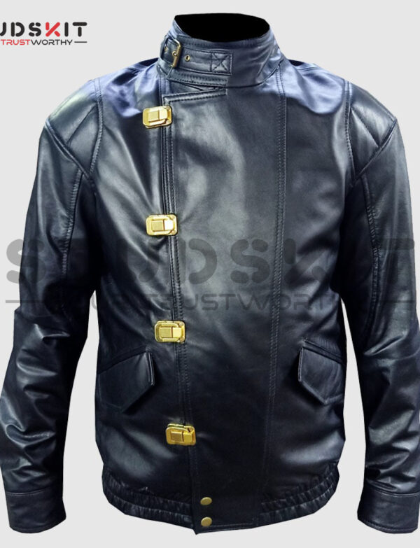 Men Akira Shotaro Kaneda Capsule Logo Pill Bomber Black Leather Jacket