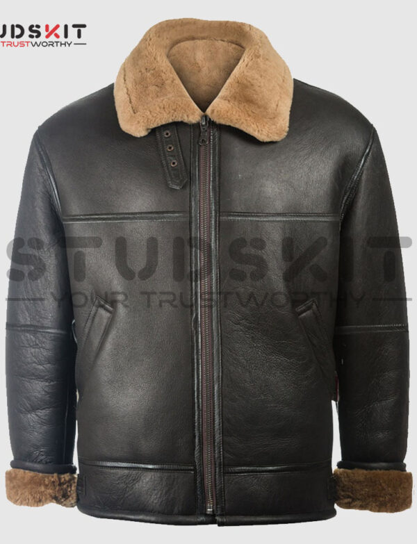 Men Black Aviator Shearling Jacket