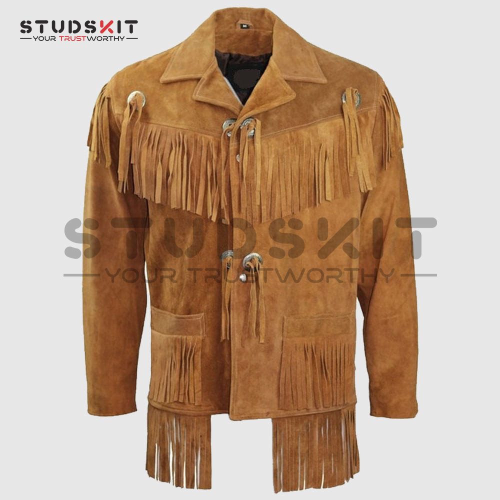 Men Cowboy Suede Western Jacket Cowboy Leather Jacket With Fringe ...