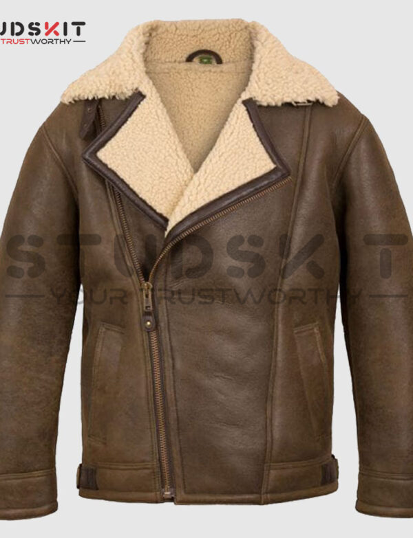 Men’s Antique Shearling Sheepskin Leather Pilot Jacket