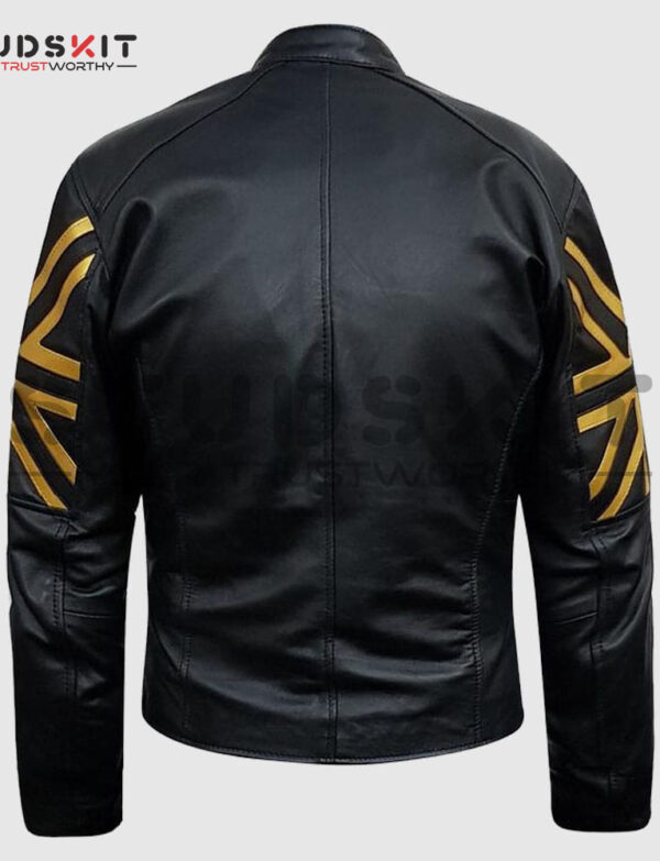 Mens Black & Gold UK Flag Leather Jacket