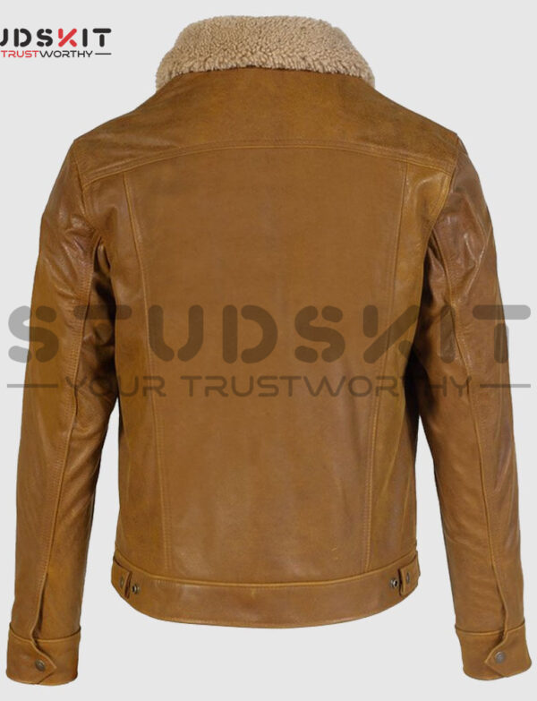 Men’s Buffalo Leather Trucker Jacket with Sheepskin Collar