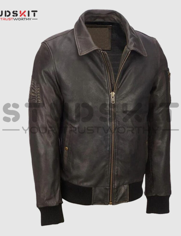Mens Distressed Brown Vintage Bomber Jacket