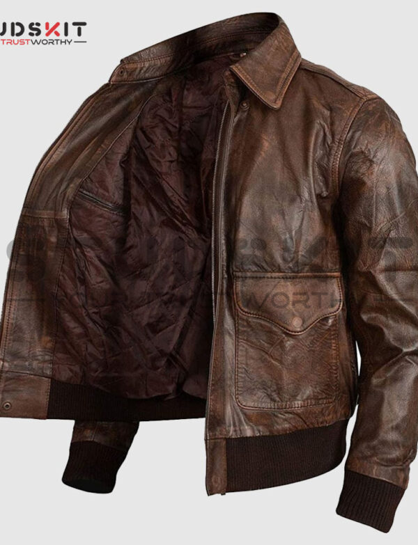 Men’s Flight Bomber Air Force A2 Brown Sheepskin Distressed Leather Jacket
