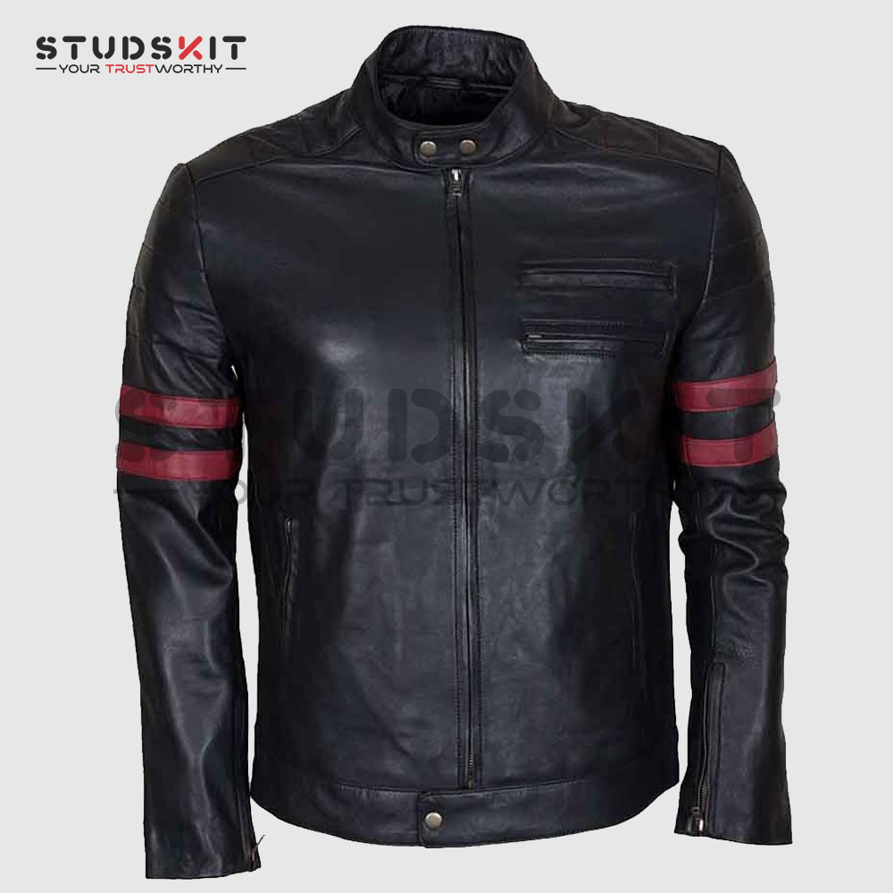 Mens Red Stirpe Mayhem Retro Black Leather Jacket Motorcycle Jacket