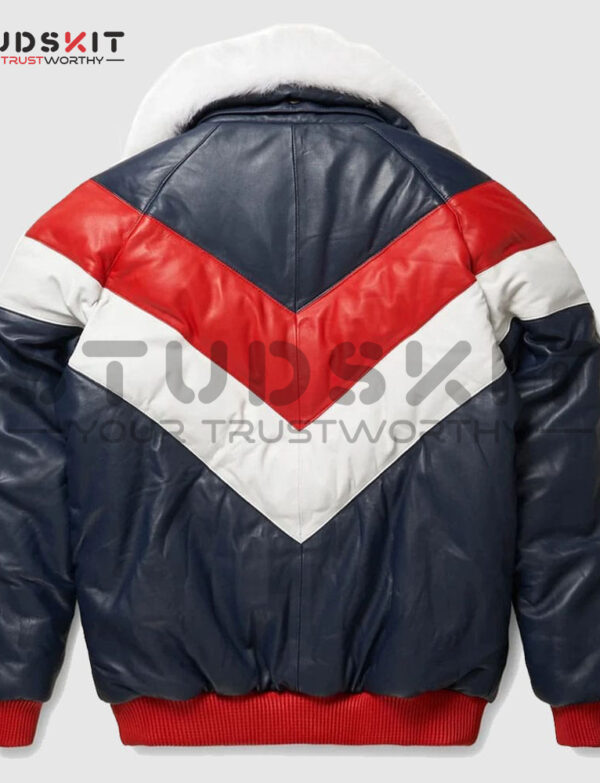 Red and White V Bomber Leather Jacket