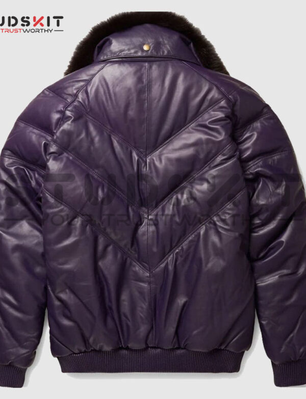 Stylish Look Purple Leather V Bomber Jacket