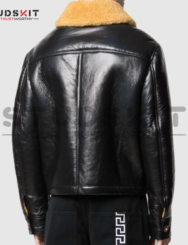 Versace Shearling Collar Aviator Leather Jacket