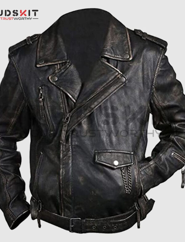 Vintage Cafe Racer Distressed Black Leather Jacket
