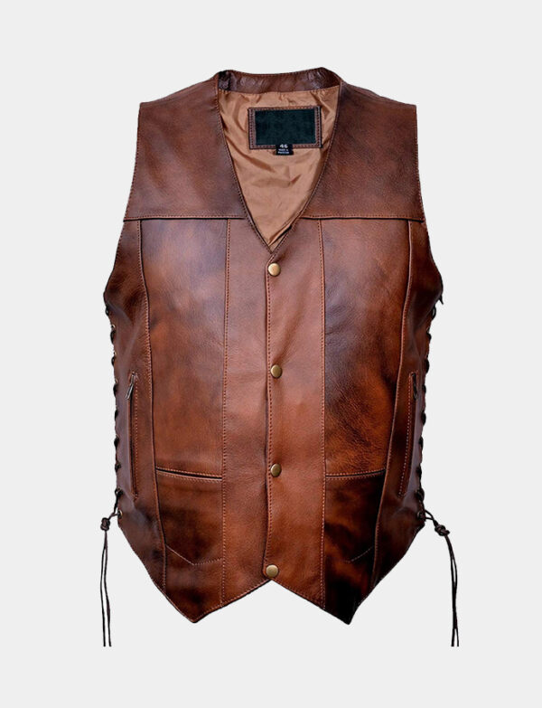 Men’s Ten Pocket CC Retro Brown Buffalo Hide Leather Vest