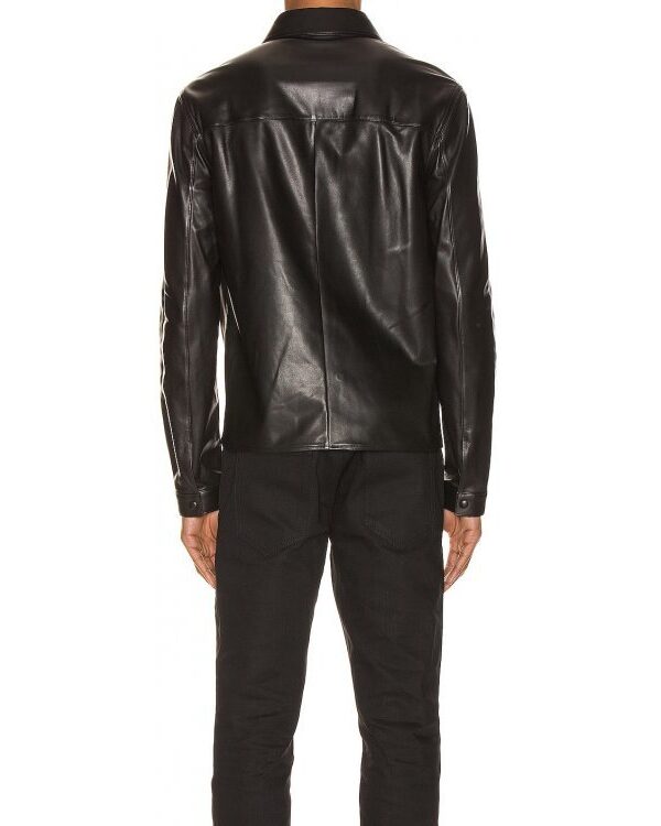 Mens Cool Style Real Sheepskin Black Leather Shirt