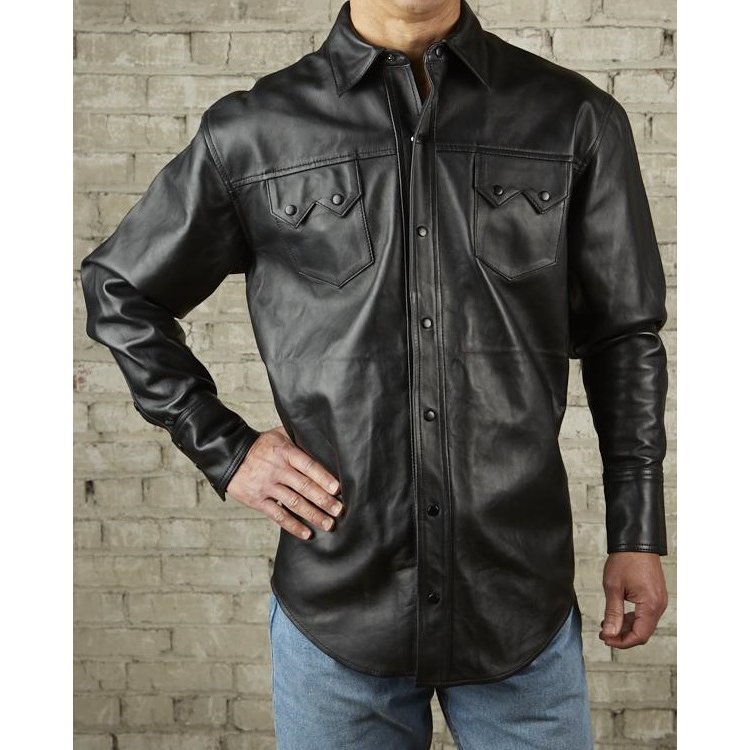 Mens Exceptional Look Real Sheepskin Black Leather Shirt