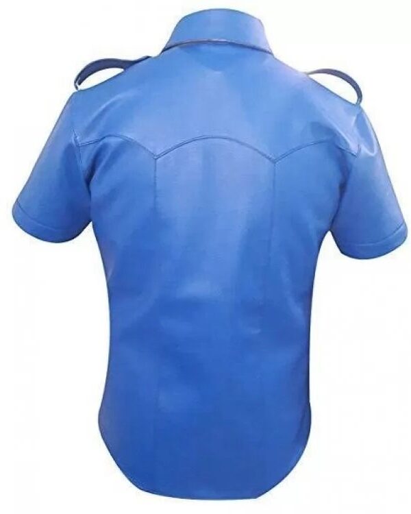 Mens Very Hot Genuine Electric Blue Leather Shirt