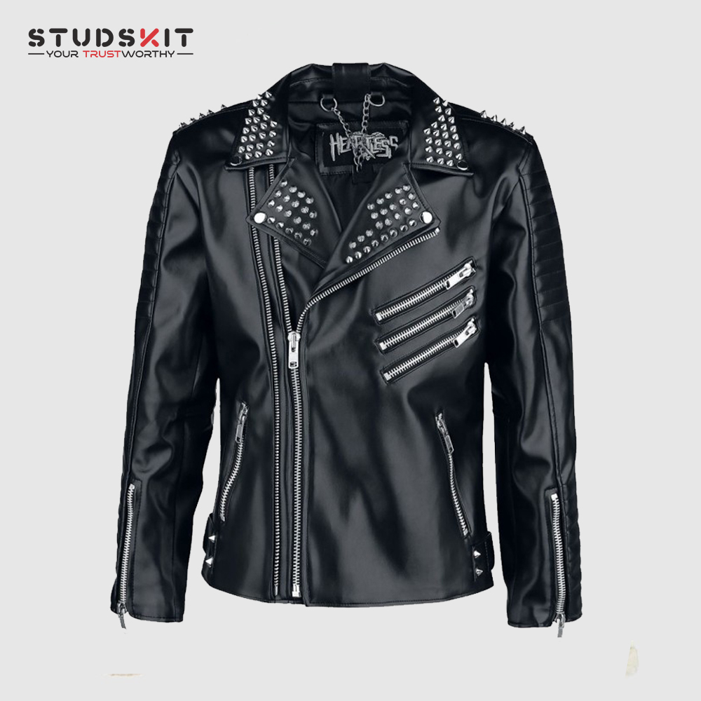 Black Leather Studded Jacket For Men