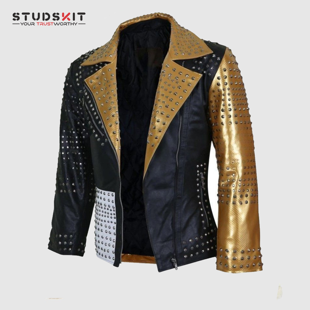 Golden Leather Studded Jacket