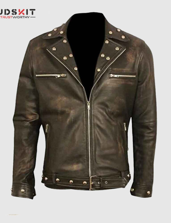 Brown Studded Leather Jacket