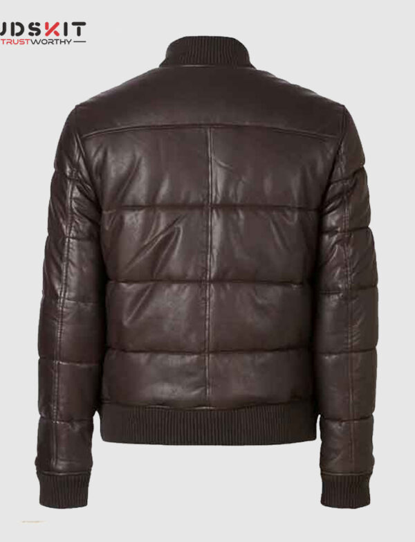 Brown Water Resistant Leather Puffer Jacket