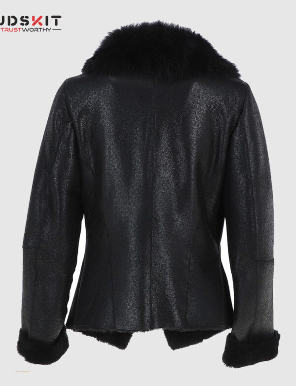 Black Stylish Shearling Leather Jacket For Women