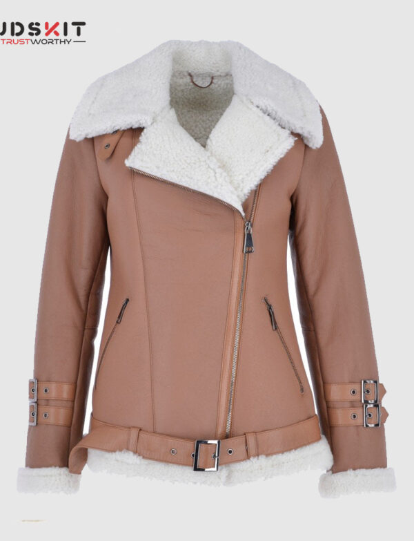 Women Aviator Shearling Leather Jacket With Elegant Design