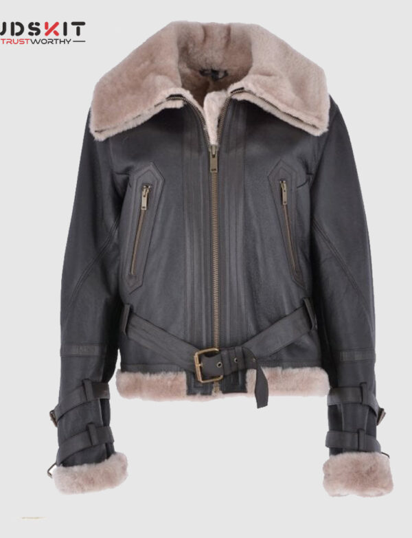 Grey Women Winter Heated Leather Jacket